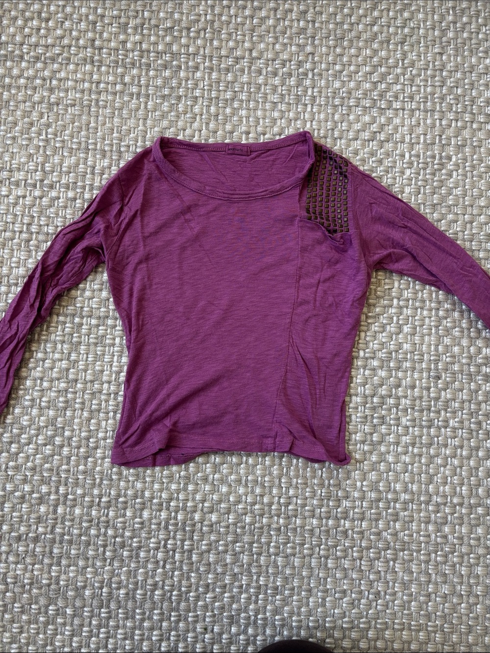 Girls' Long-Sleeve Scoop Neck Top in Plum with Shoulder Detail